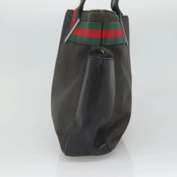 GUCCI Web Sherry Line Tote Bag Canvas Red Gray Green 73983 Auth BA2478 - Picture 6 of 16
